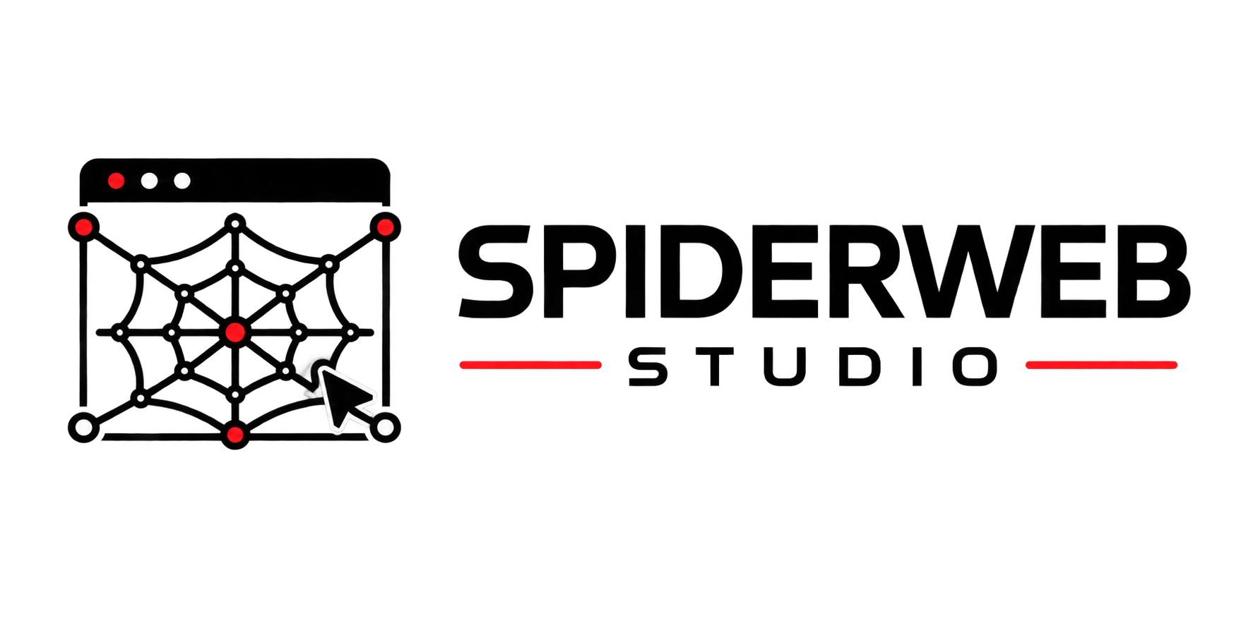 SpiderWeb Studio logo with web browser frame and red accents